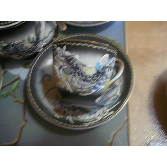 Vintage Ucagco Moriage 3D Dragonware 16 pc Demitasse Tea Set - Picture 3 of 14